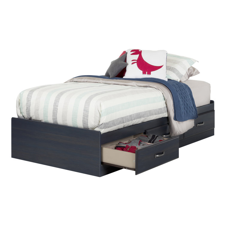 Blueberry Twin Wood Frame Captain's Bed with 3 Drawers