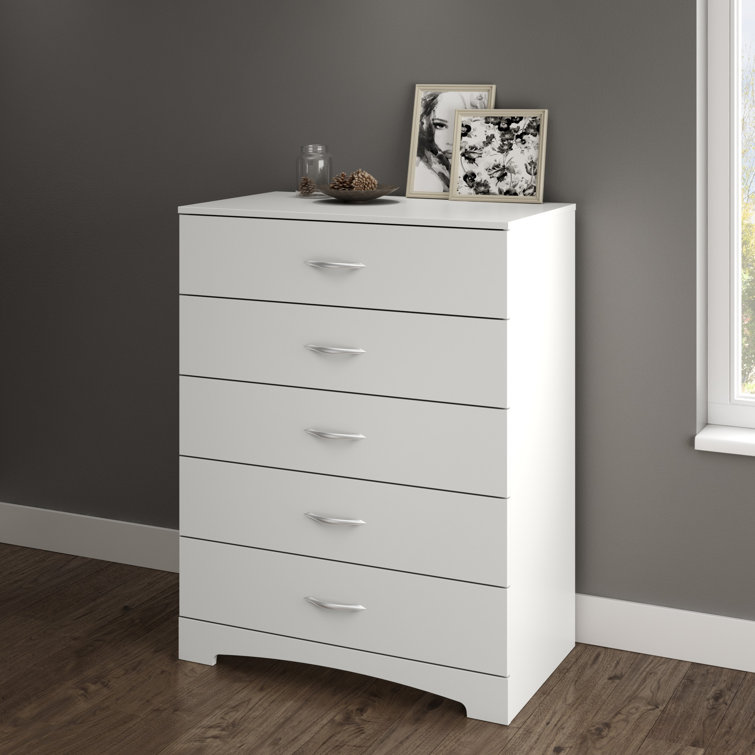 Pure White Laminated Particle Board 5-Drawer Nursery Dresser