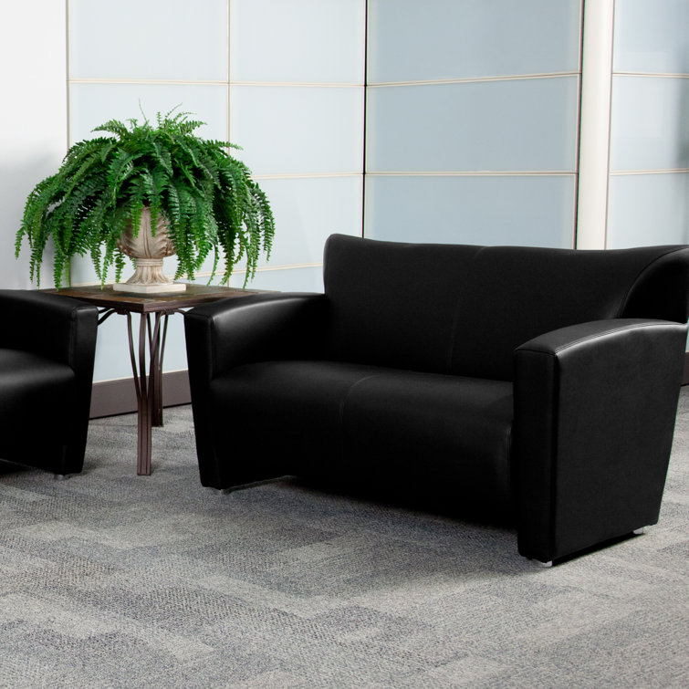 Black Faux Leather Flared Arm Reception Loveseat