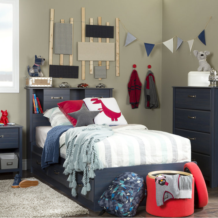 Blueberry Twin Wood Frame Captain's Bed with 3 Drawers