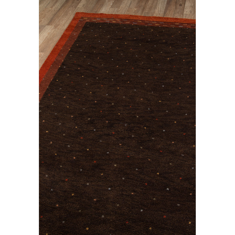 Hand-Knotted Brown Wool Polka Dots Rug 2' x 3'