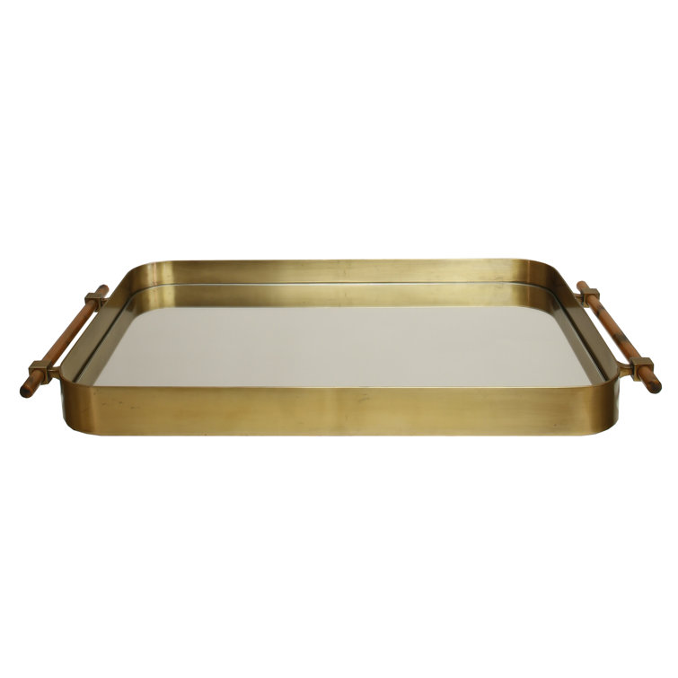 Antique Brass and Glass Rectangular Serving Tray