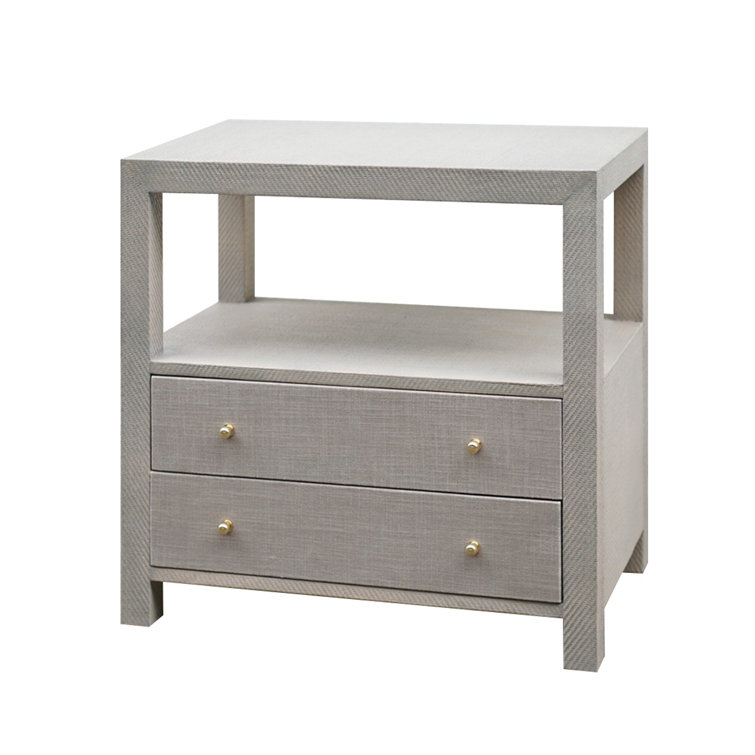 Gray Grasscloth and Metal Rectangular End Table with Storage