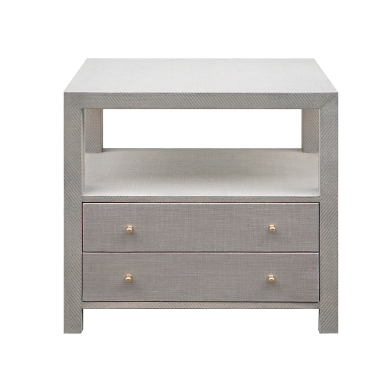 Gray Grasscloth and Metal Rectangular End Table with Storage