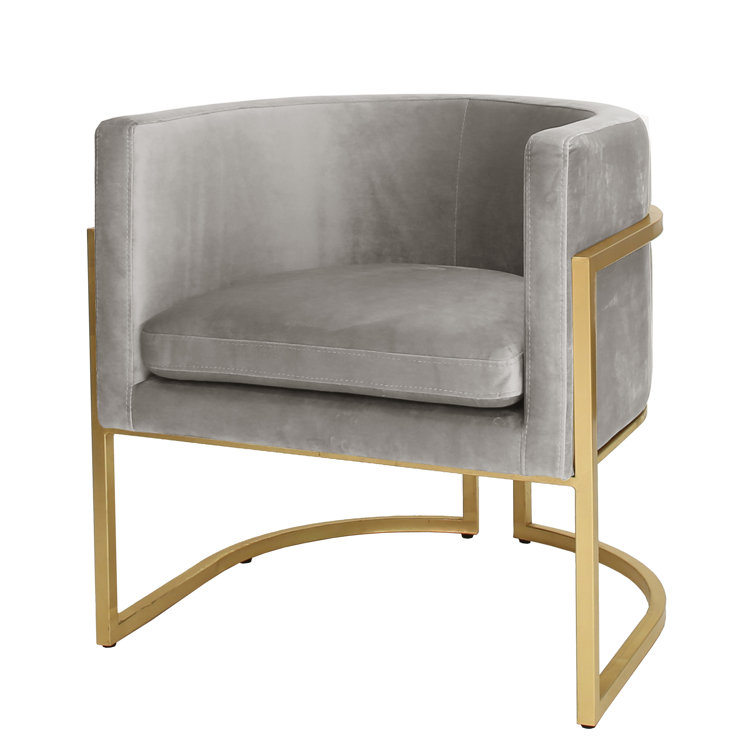 Gray Velvet Barrel Chair with Gold Metal Frame