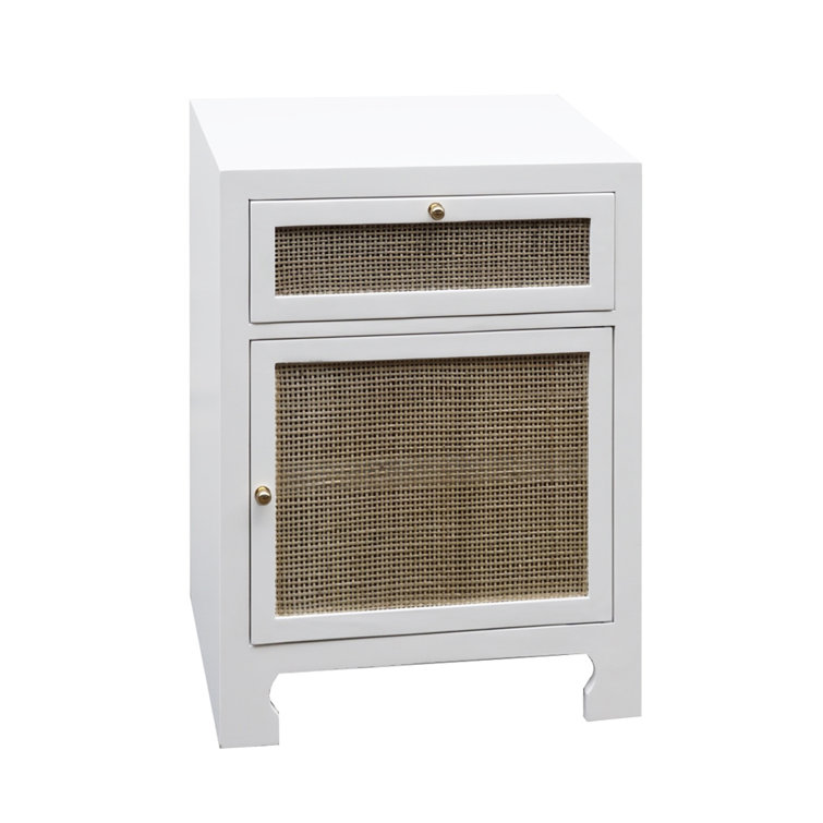 Elegant Freestanding White Cabinet with Adjustable Shelving and Brass Accents