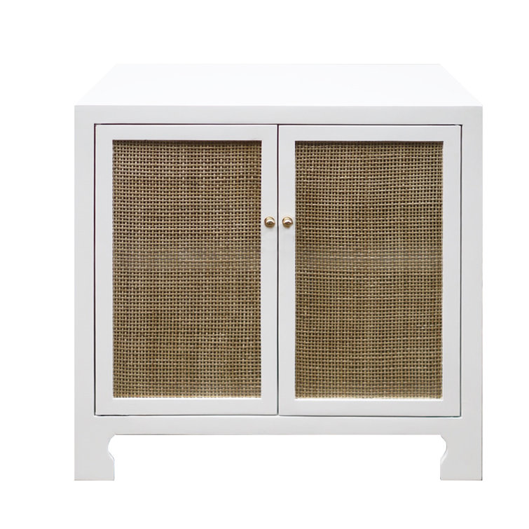 Alden White Lacquer & Cane Accent Cabinet with Brass Hardware