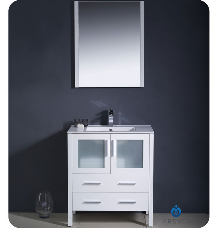Torino 30" White Ceramic Single Sink Vanity Set with Mirror