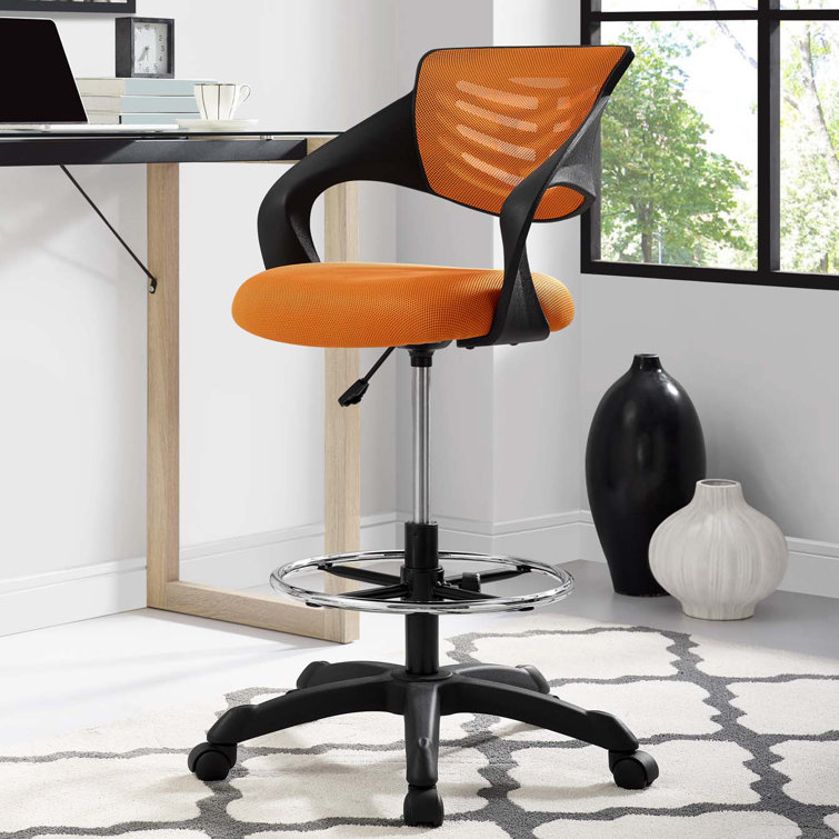 Thrive 25" Orange Mesh Swivel Drafting Chair with Plastic Frame