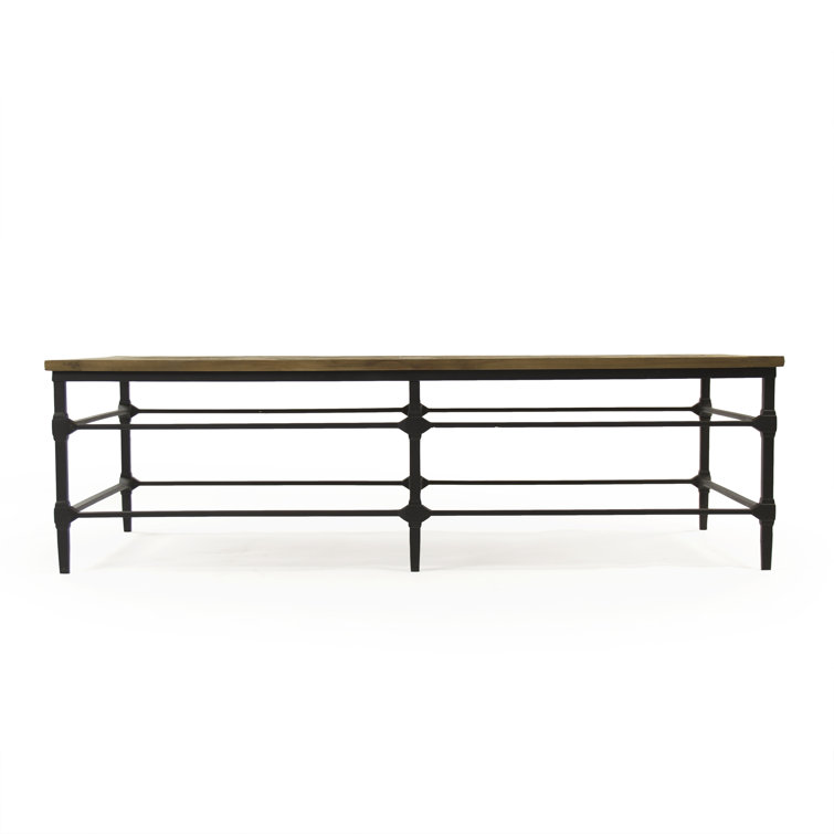Aveline Rectangular Pine Coffee Table with Metal Base and Storage