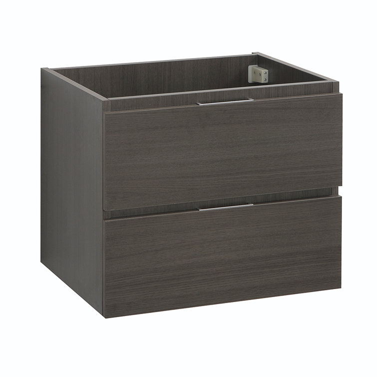 Gray Oak 24" Wall Mount Single Sink Vanity Base with Soft-Closing Drawers