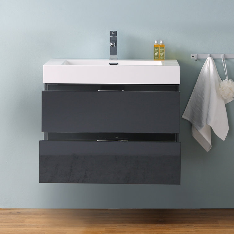 Valencia 30" Glossy Gray Wall-Mounted Modern Vanity with Integrated Sink