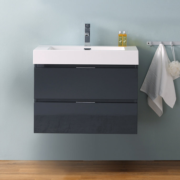 Valencia 30" Glossy Gray Wall-Mounted Modern Vanity with Integrated Sink