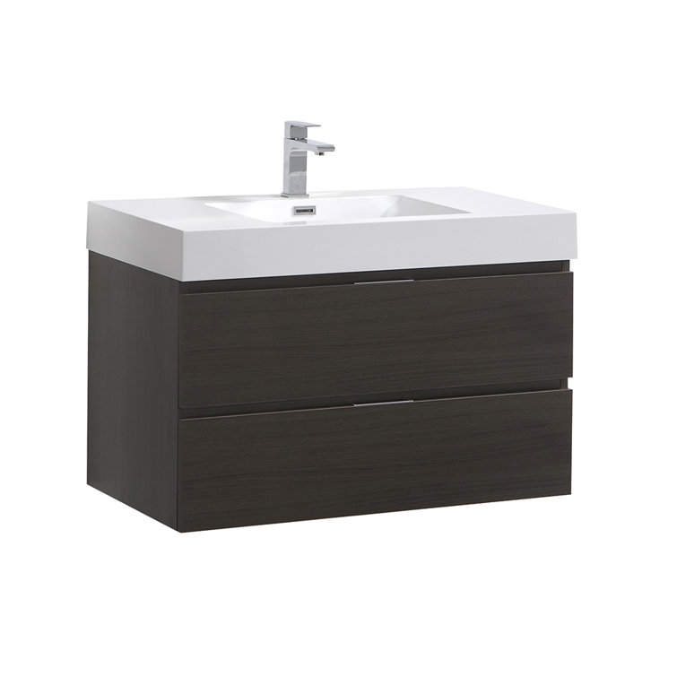 Gray Oak 36" Wall-Mount Modern Bathroom Vanity with Acrylic Top