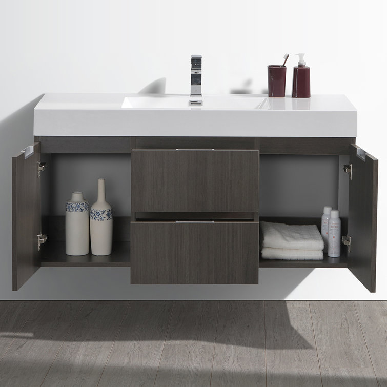 Valencia 48" Gray Oak Wall-Mount Double Sink Vanity