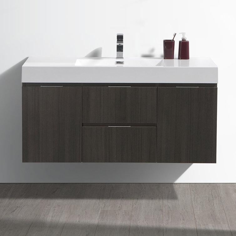Valencia 48" Gray Oak Wall-Mount Double Sink Vanity