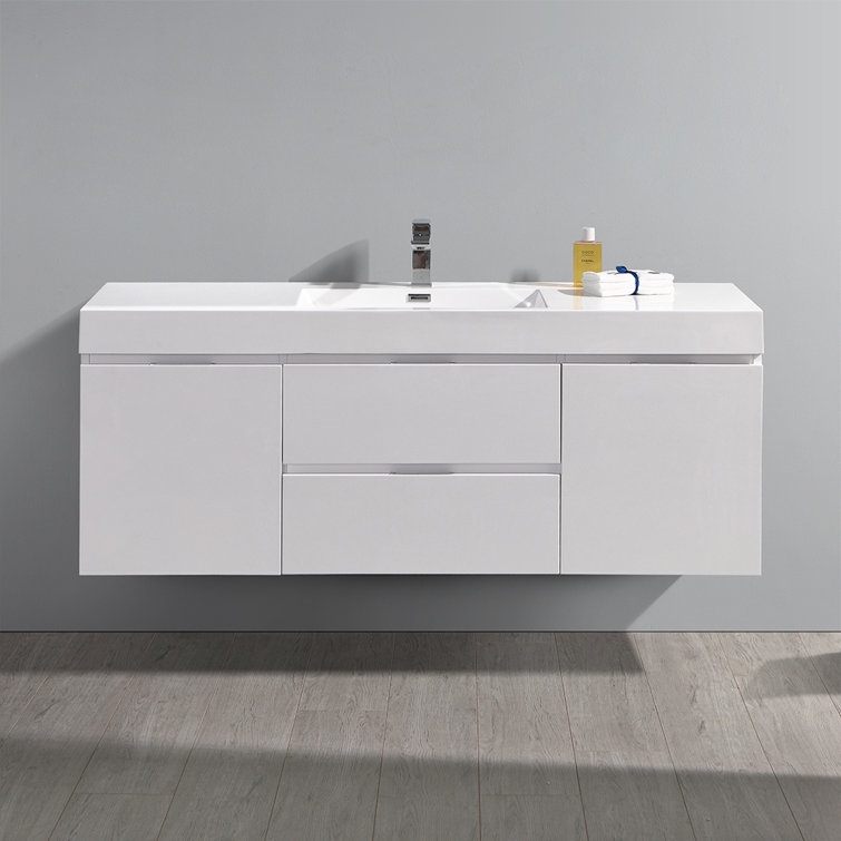 Valencia 60" Glossy White Wall Mount Double Vanity