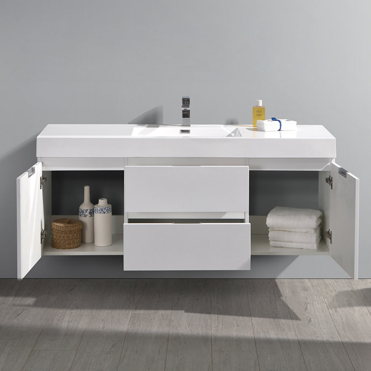 Valencia 60" Glossy White Wall Mount Double Vanity