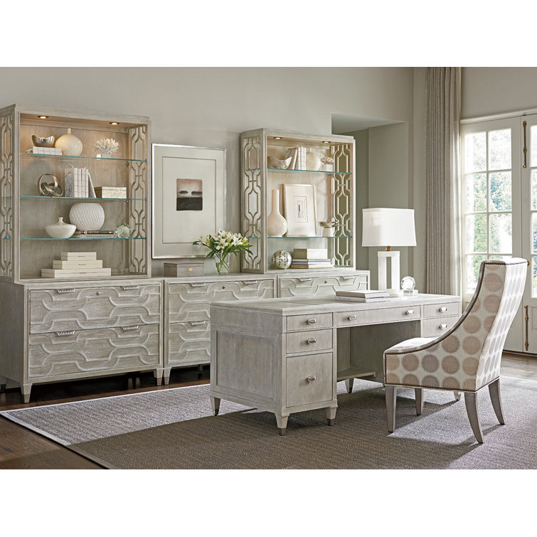Greystone Avery 68.5'' Cream Executive Desk with Faux Leather Top