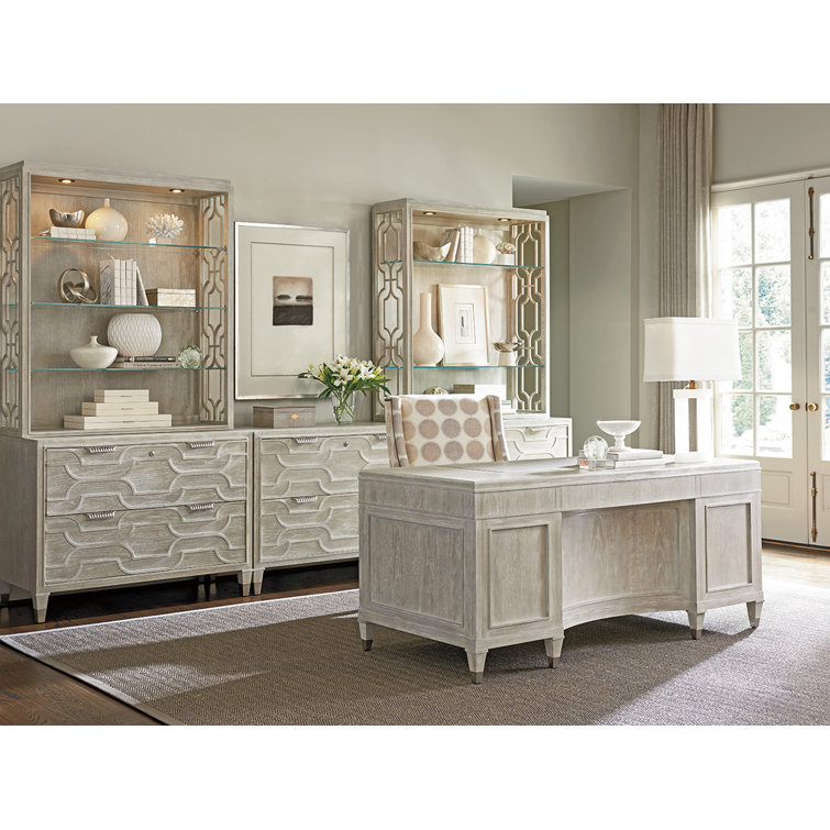 Greystone Avery 68.5'' Cream Executive Desk with Faux Leather Top