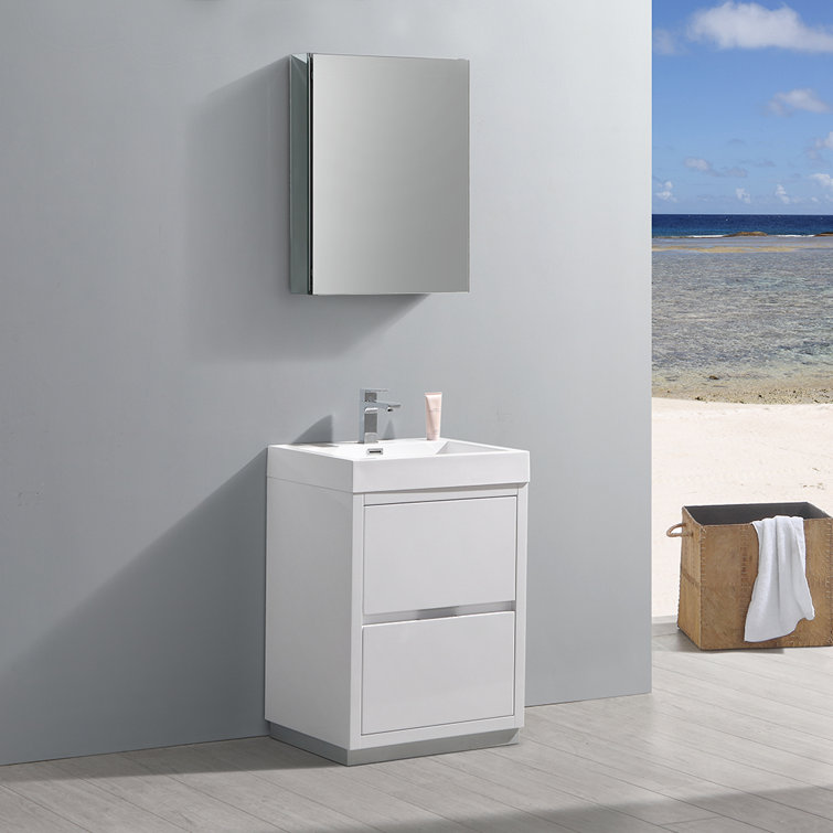 Valencia 24" Glossy White Engineered Wood Vanity Set with Medicine Cabinet