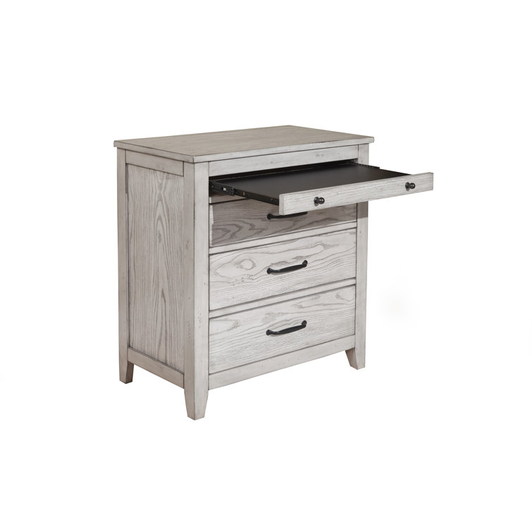 Transitional Gray 3-Drawer Nightstand with Pull-Out Tray