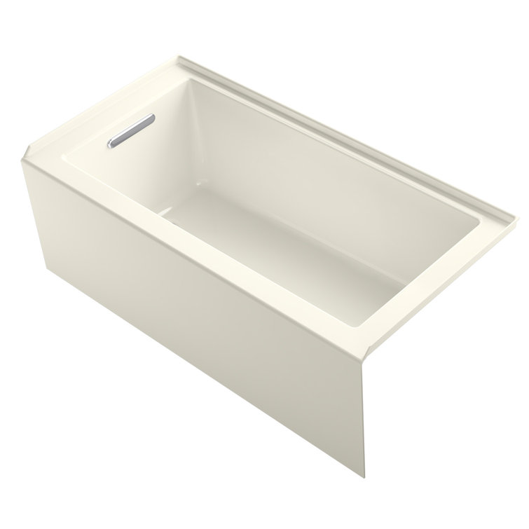 Biscuit Acrylic Rectangular Alcove Soaking Bathtub with Slotted Overflow