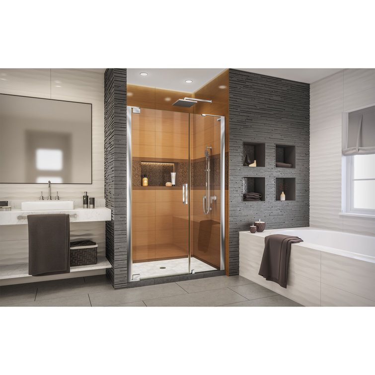 Elegance-LS 42" Frameless Clear Glass Pivot Shower Door with Black Hardware