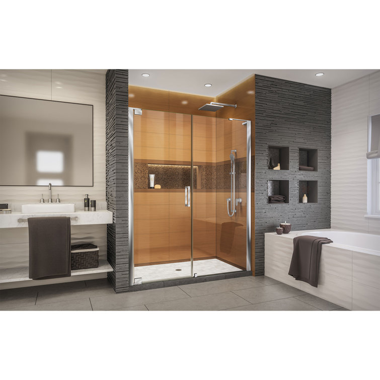 Elegance-LS 58.5" Frameless Clear Glass Pivot Shower Door with Black Hardware