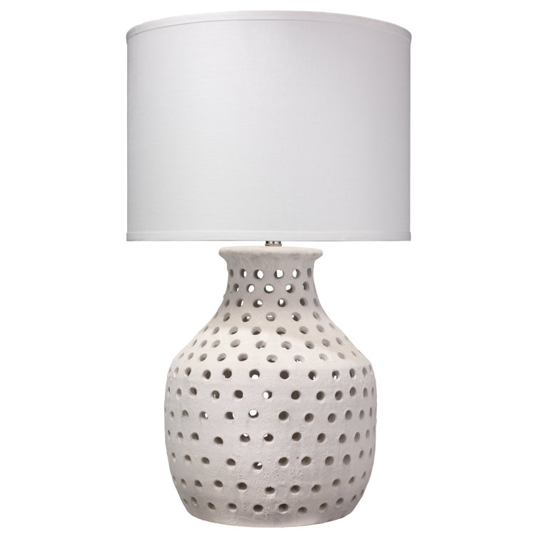 Matte White Linen-Shade Porous Ceramic Buffet Lamp