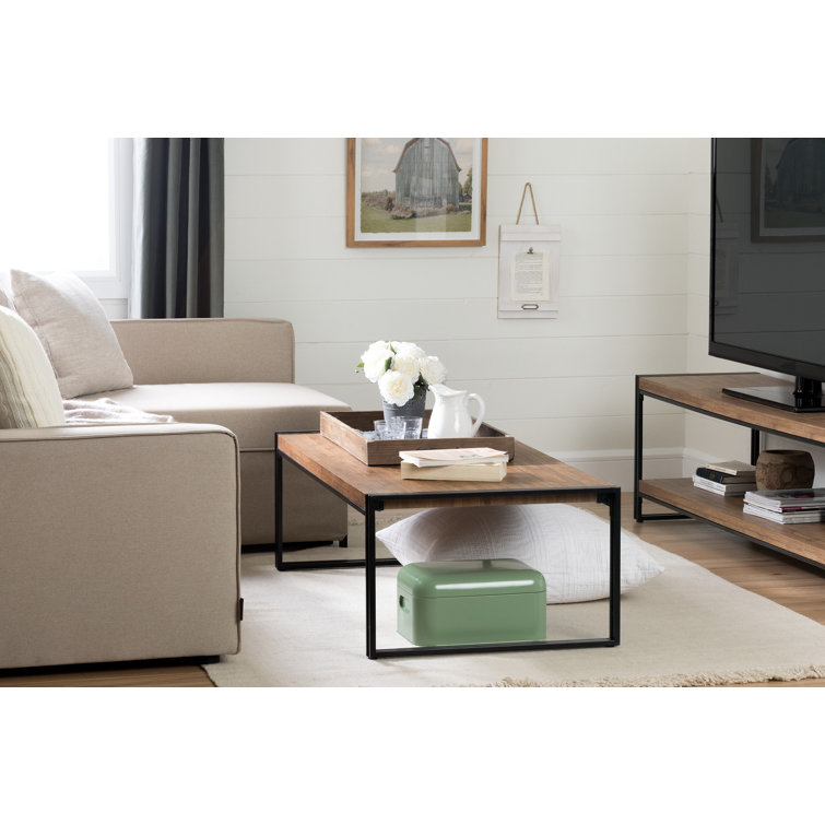 Rustic Bamboo and Metal Rectangular Coffee Table with Storage