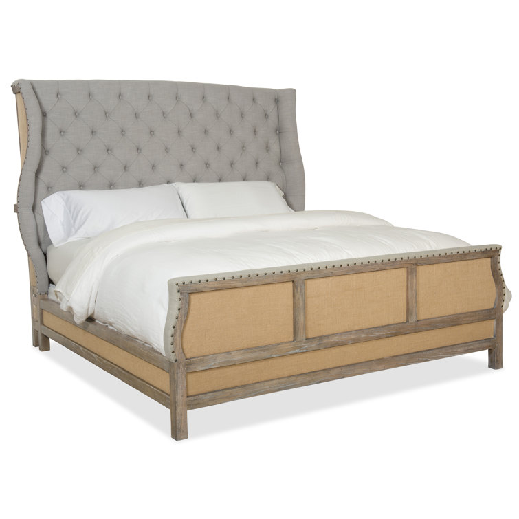 King Light Wood and Linen Tufted Upholstered Bed