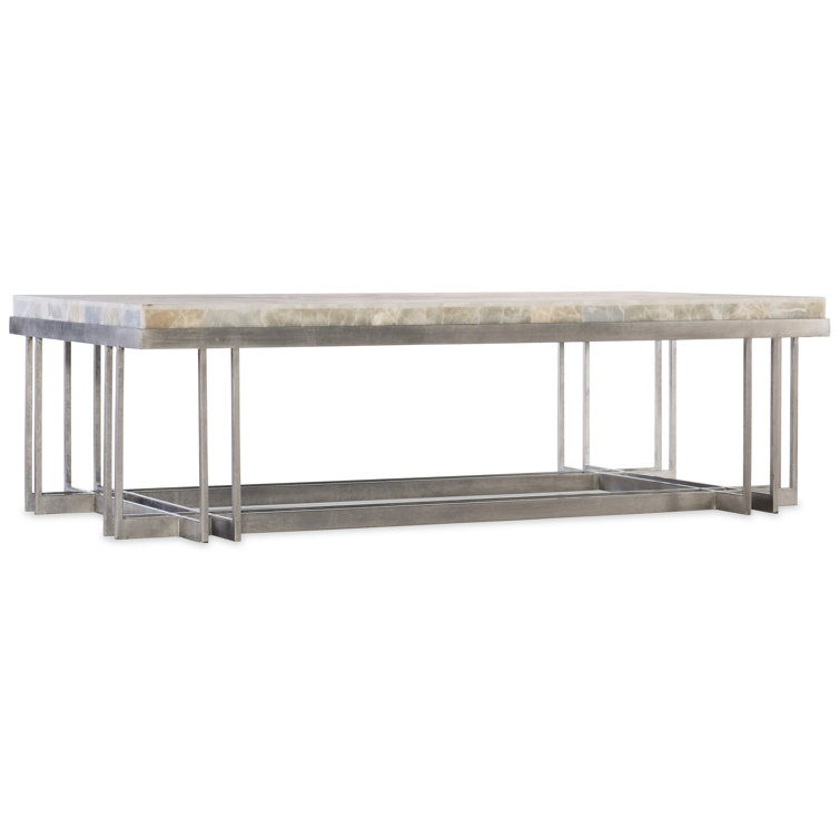 Rectangular Silver and White Wood Coffee Table with Onyx Top