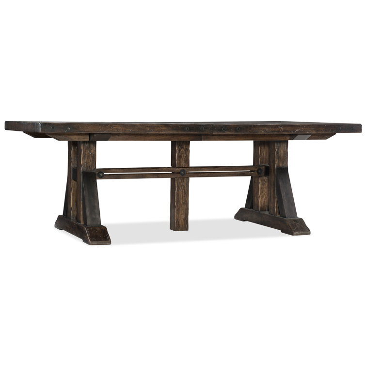 Dark Wood Extendable Trestle Dining Table with Leaves