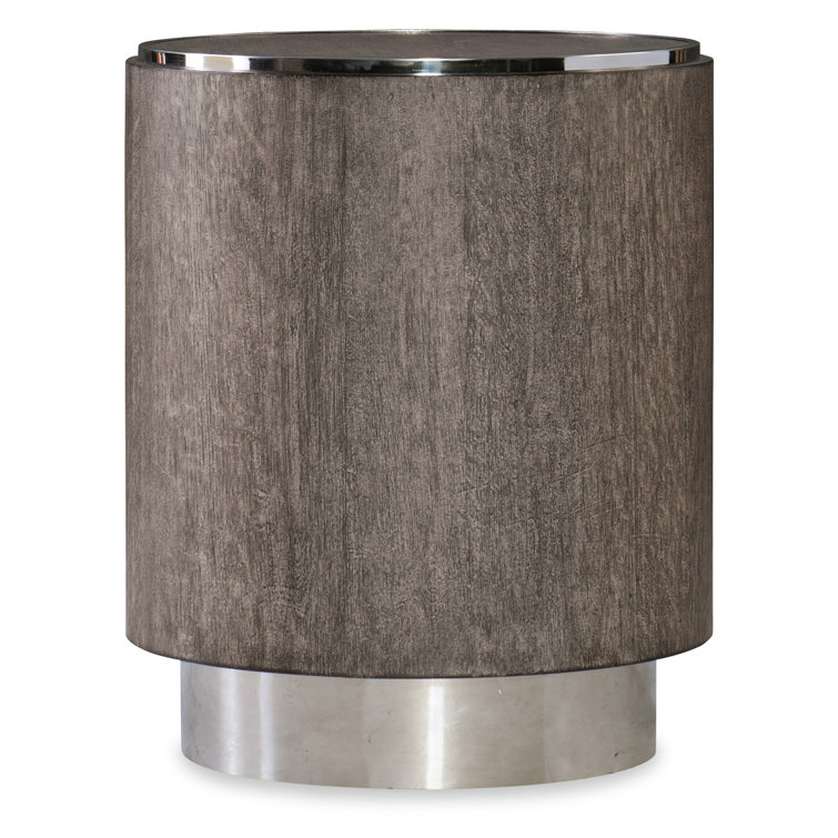 Transitional Round Brown Wood and Metal End Table