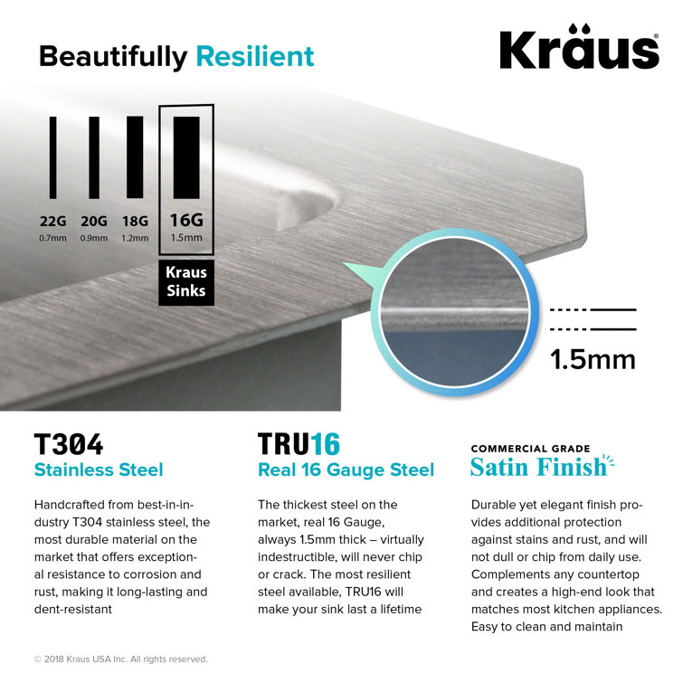 Kraus 26" Stainless Steel Undermount Single Bowl Kitchen Sink