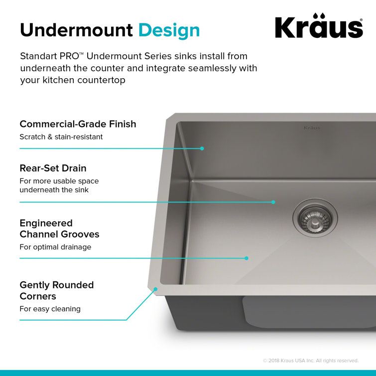 Kraus 26" Stainless Steel Undermount Single Bowl Kitchen Sink