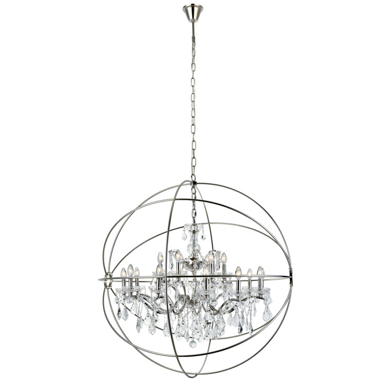 Geneva Polished Nickel 18-Light Globe Chandelier with Silver Shade Crystals
