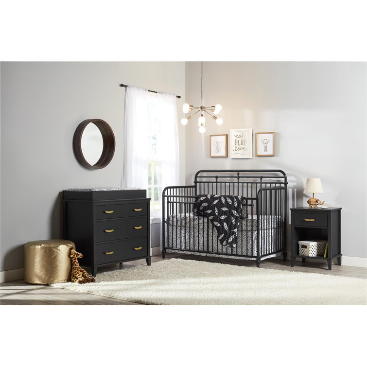 Hawken Matte Black Nightstand with Gold Feather Drawer Pull
