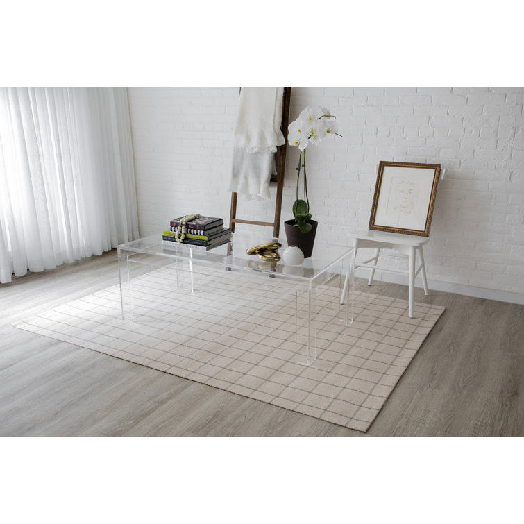Ivory Handwoven Wool Plaid Runner Rug 2'3" x 8'