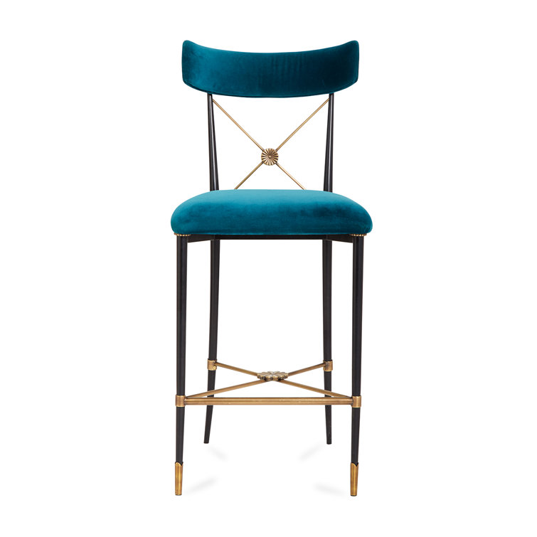 Rialto Peacock and Black Metal Counter Stool with Brass Accents