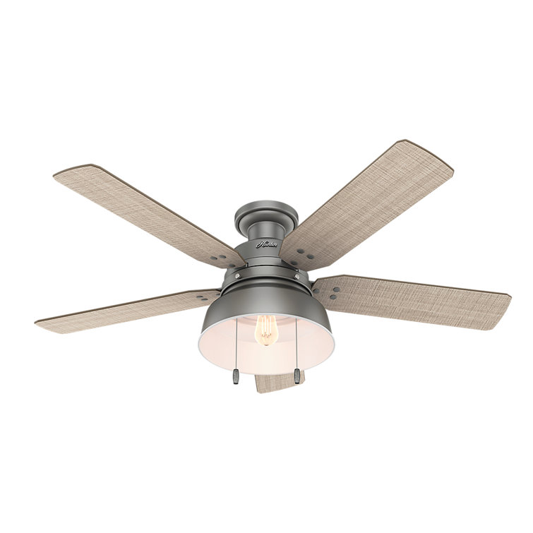 52" Matte Silver Low Profile Ceiling Fan with Light and Remote