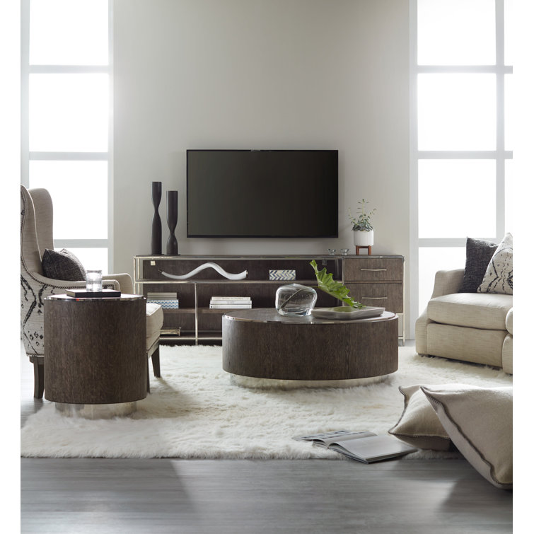 Transitional Round Brown Wood and Metal End Table