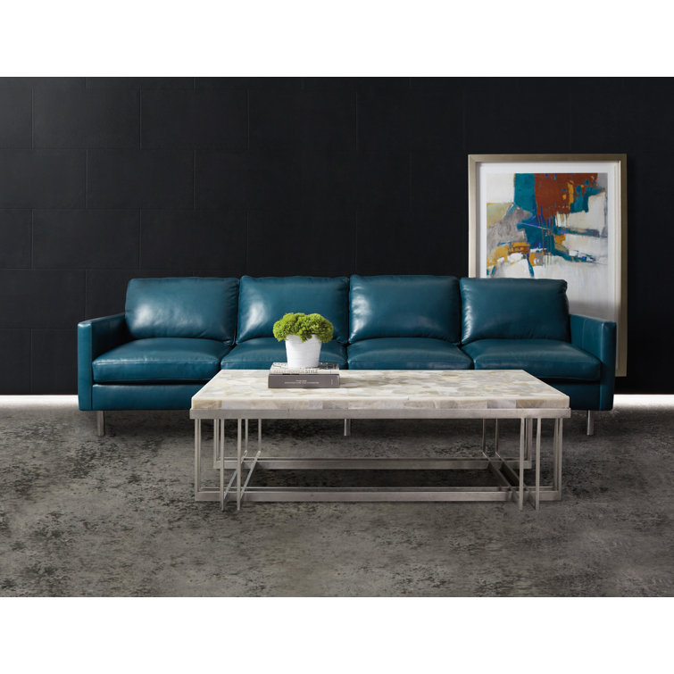 Rectangular Silver and White Wood Coffee Table with Onyx Top