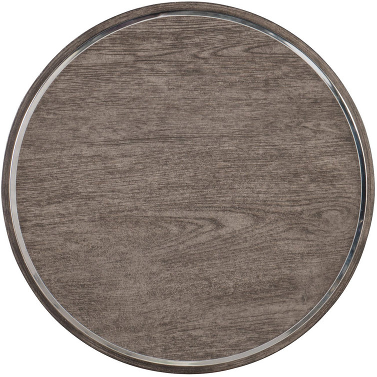 Transitional Round Brown Wood and Metal End Table