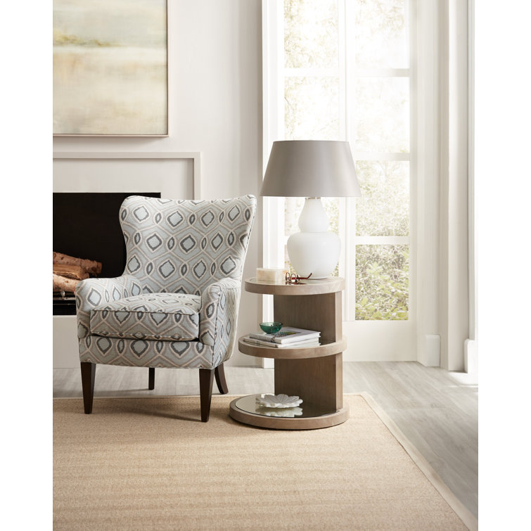 Gray Oak and Glass Round End Table with Shelves