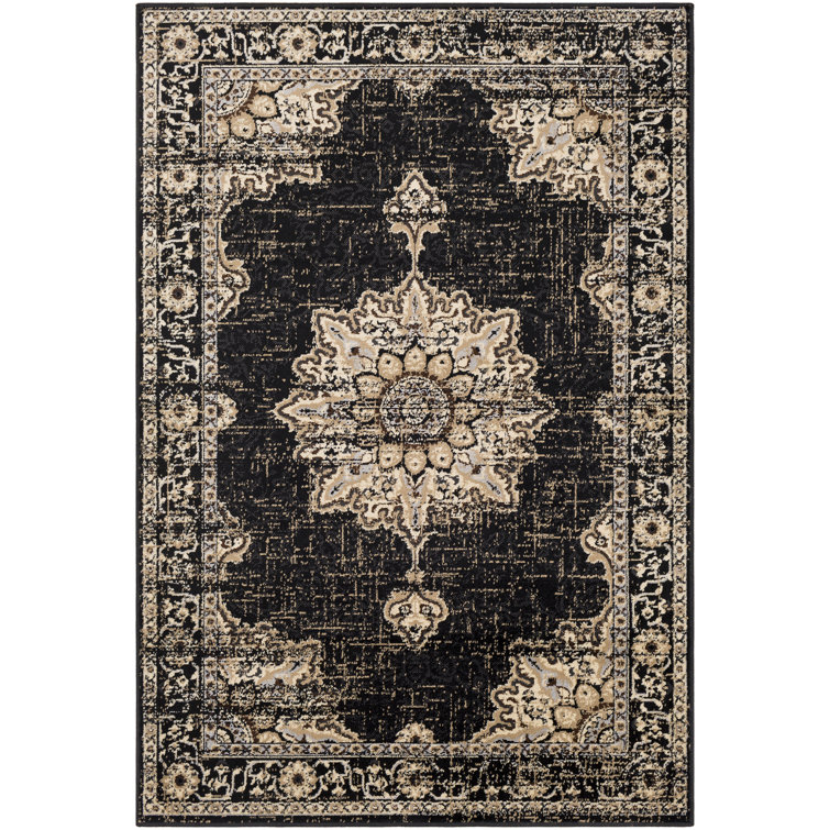 Handmade Black and Beige Synthetic Rectangular Area Rug