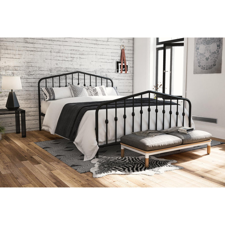 Sea Blue Queen Metal Platform Bed with Headboard and Slats