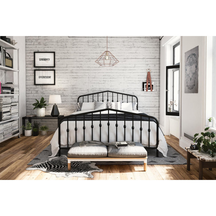 Novogratz Bushwick Queen Black Metal Bed with Round Finials