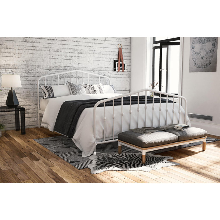 Bushwick Queen Warm Creamy White Metal Bed with Slats